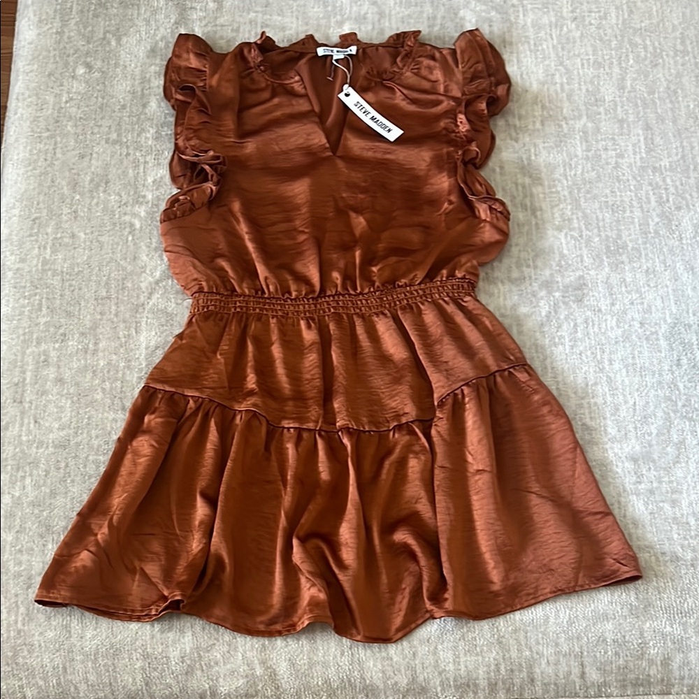Elegant Rust Ruffled Dress